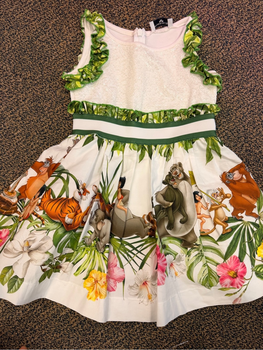 MonnaLisa  Disney White & Green Jungle Print Ruffle Dress